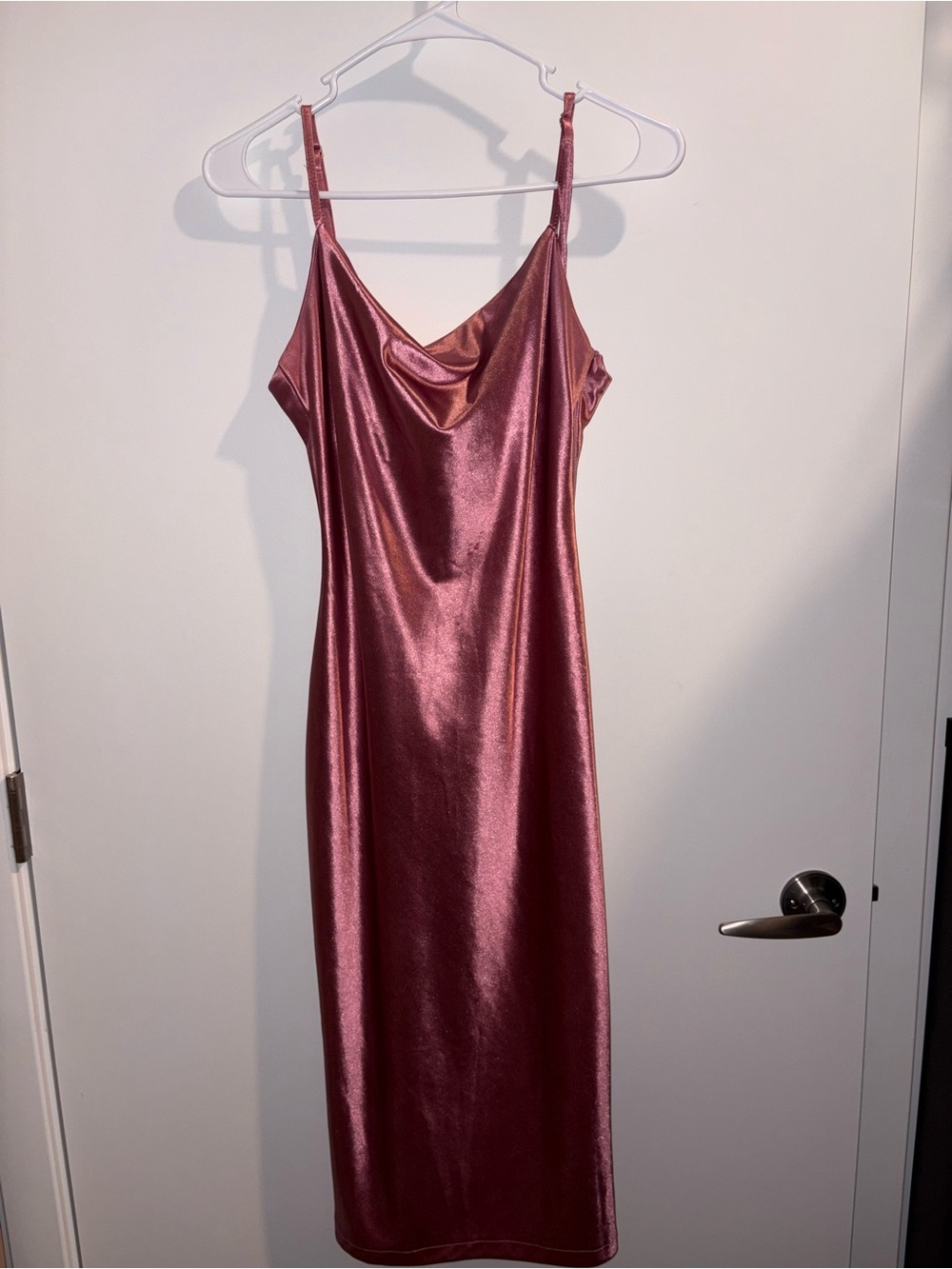 Satin Slip Midi Dress - Rose Metallic